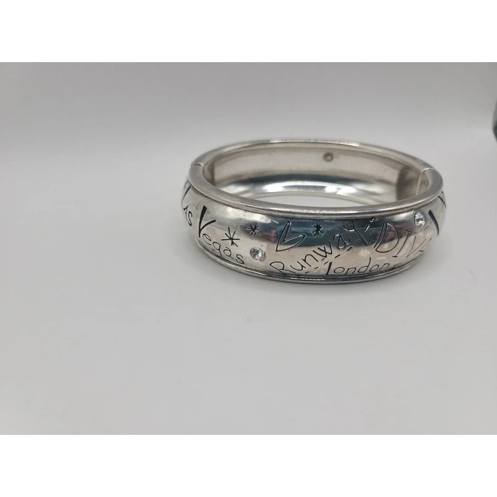 Brighton Silver Tone Travel Cities Fashion Hinged Cuff Bracelet Crystal Accent